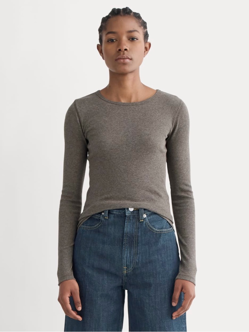 Everlane The Luxe Rib Long Sleeve Crew Washed Heathered Fatigue M NWT Capsule